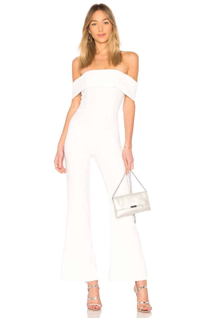 off the shoulder white jumpsui