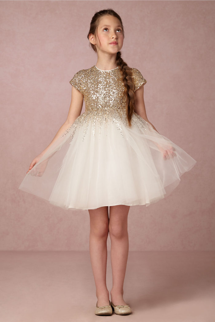 Gold sequin tulle flower girl dress