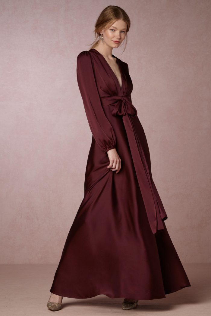 Burgundy long sleeve maxi dress | Long sleeve gown for fall and winter parties