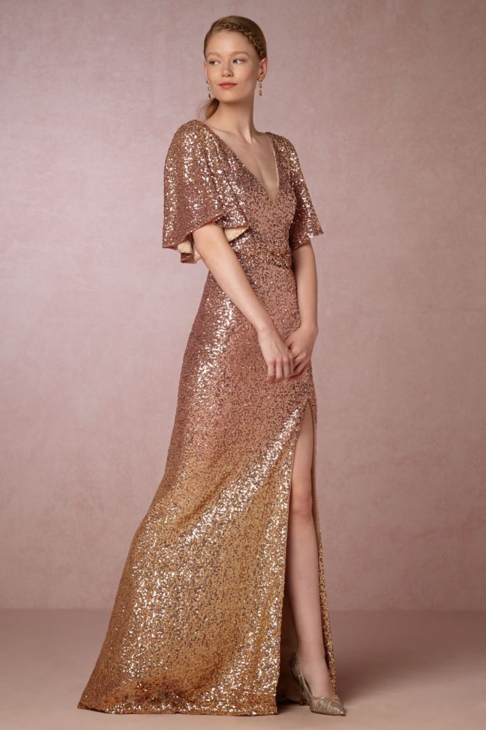 Gold sequin gown by Marchesa for BHLDN