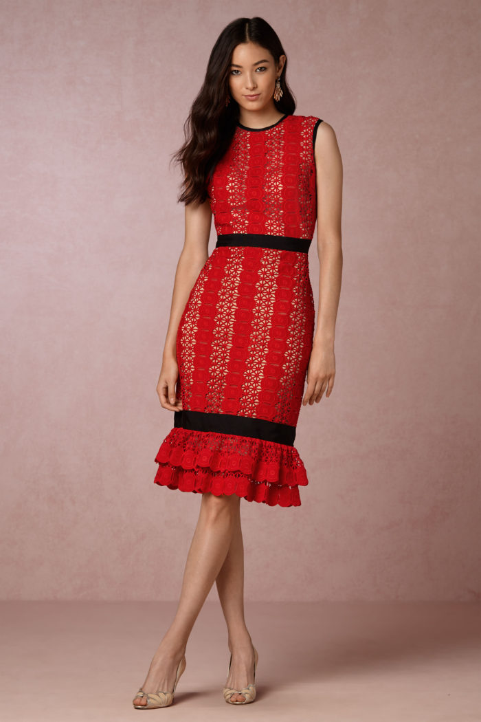 Red and black lace dress