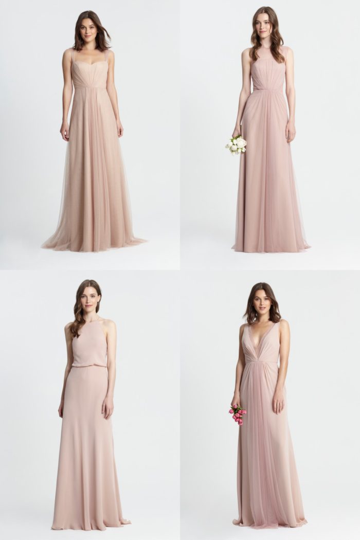 Mismatched Blush and Neutral Bridesmaid Dresses