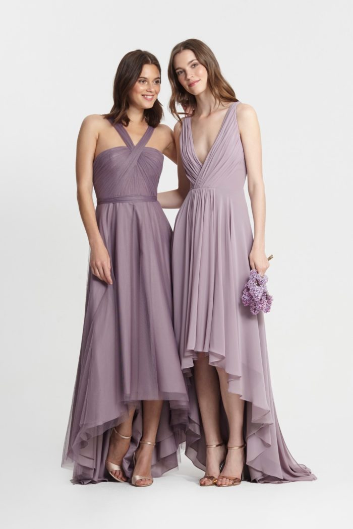 Purple and Lavender Mismatched Bridesmaid Dresses | Monique Lhuillier Style jpg