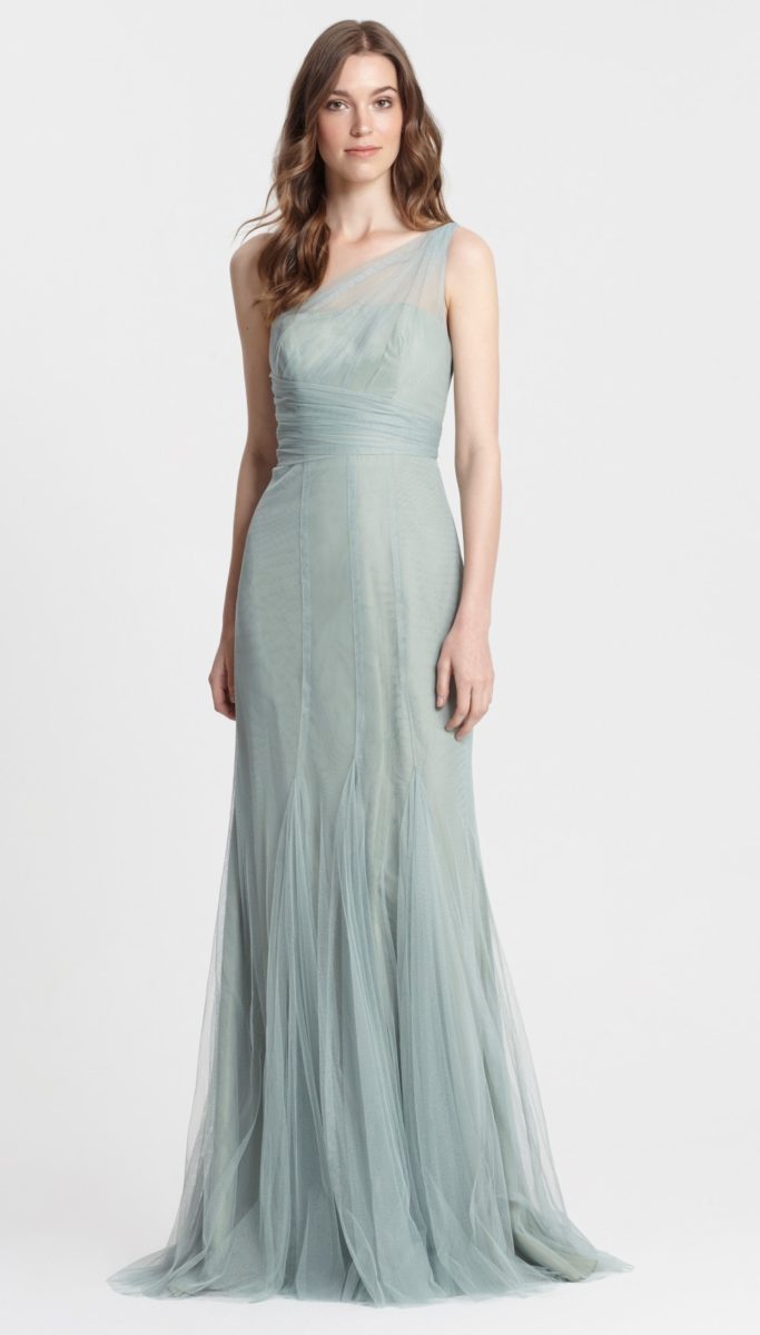 New Monique Lhuillier Bridesmaid Dresses One shoulder Sage Green Bridesmaid Dress