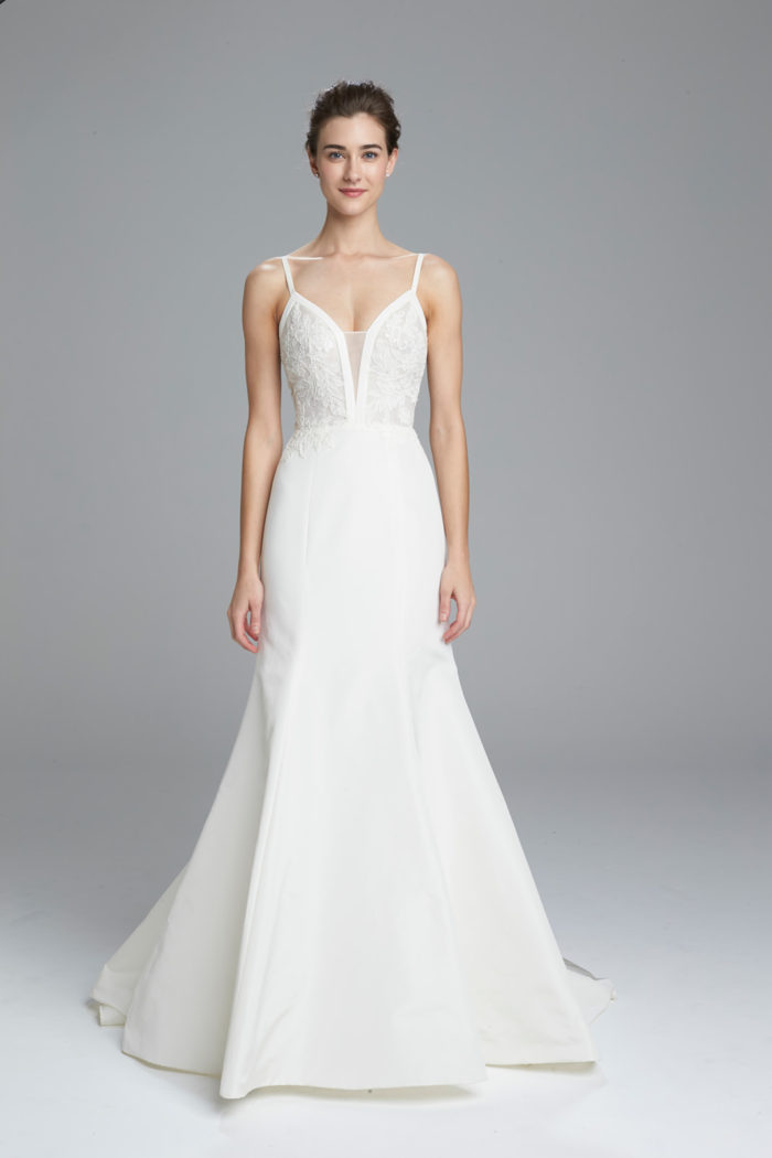Fit and flare wedding dress | Britt, and Amsale Wedding Dress
