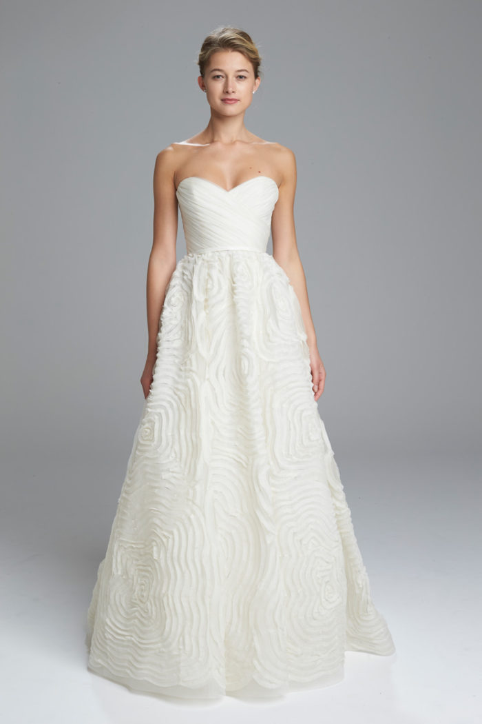 Strapless wedding dress with rosette skirt | Charleston by Amsale
