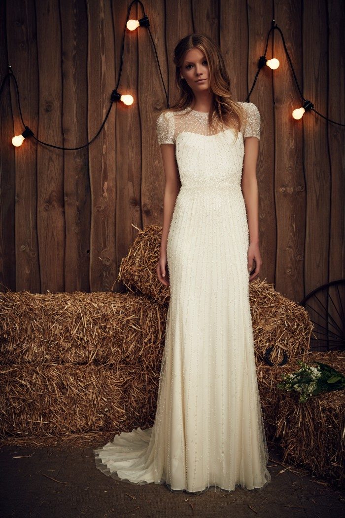 Jenny Packham Dallas in Ivory | High Neck Short Sleeve Wedding Dress