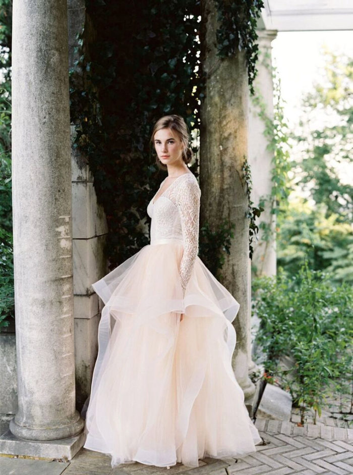 Long sleeve lace top and tulle skirt | Created by Lace and Liberty Bridal