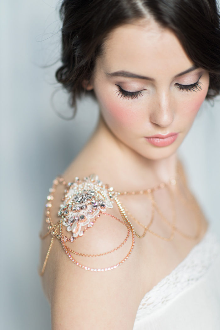 Rose gold crystal brida shoulder necklace | Created by BlairNadeauMillinery