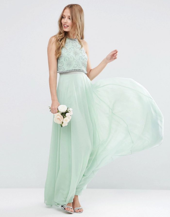 Mint green crop top gown | Boho bridesmaid green dress