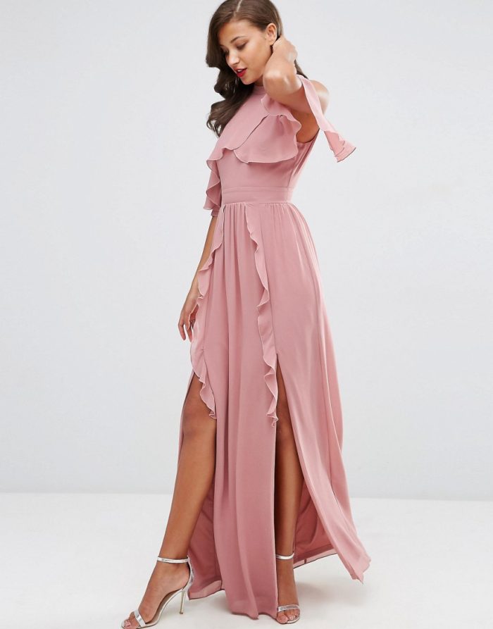 Dusty rose bridesmaid dress with flutter sleeves