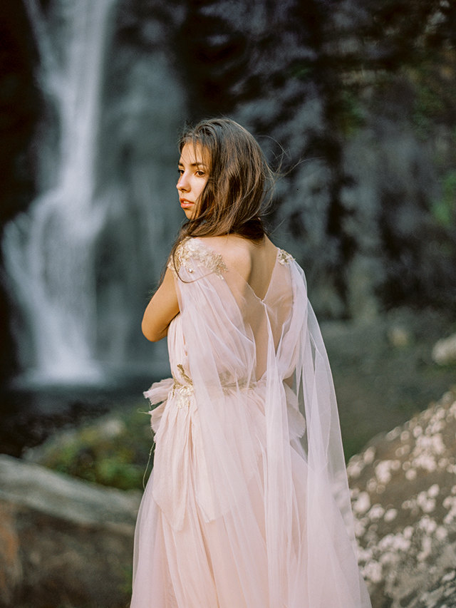 Peach tulle blush wedding dress