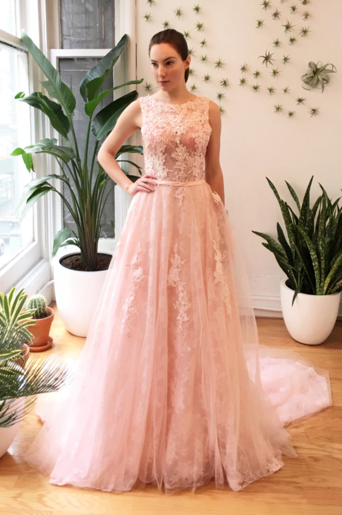 Pink wedding dress with floral detail