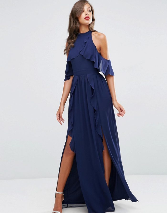 Navy blue ruffle maxi dress