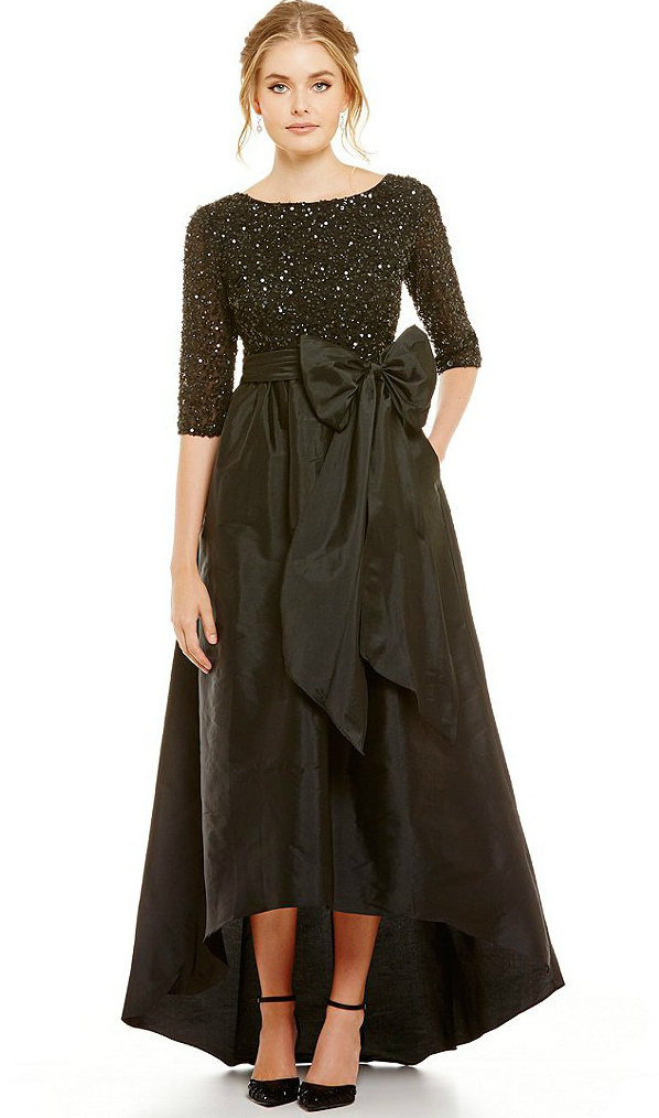 Black beaded gown with full skirt