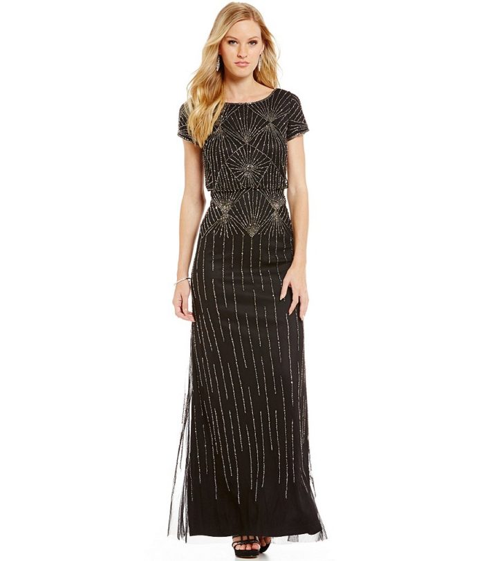 Black Beaded Blouson Gown