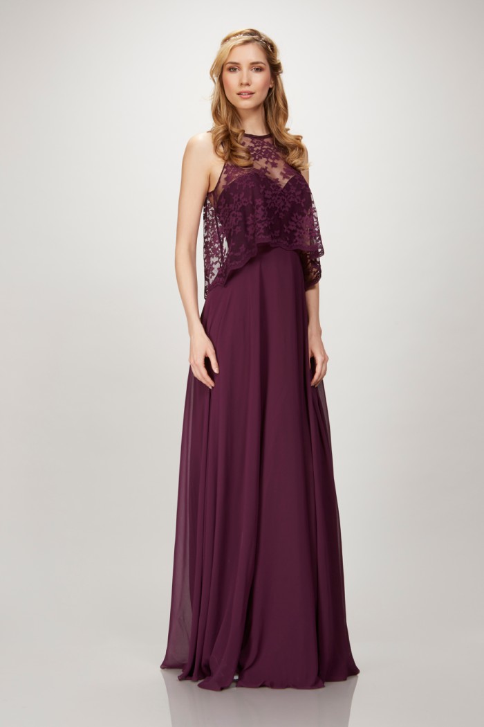 Lace crop top bridesmaid dress in Aubergine