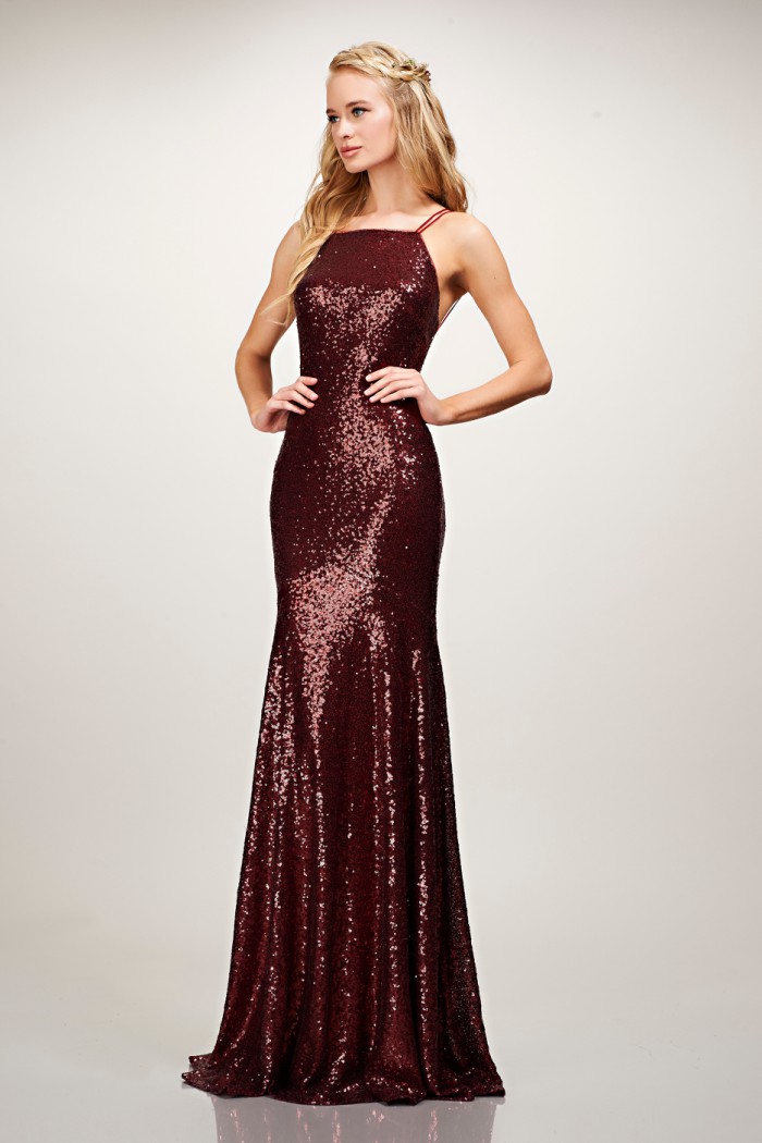 Burgundy sequin gown