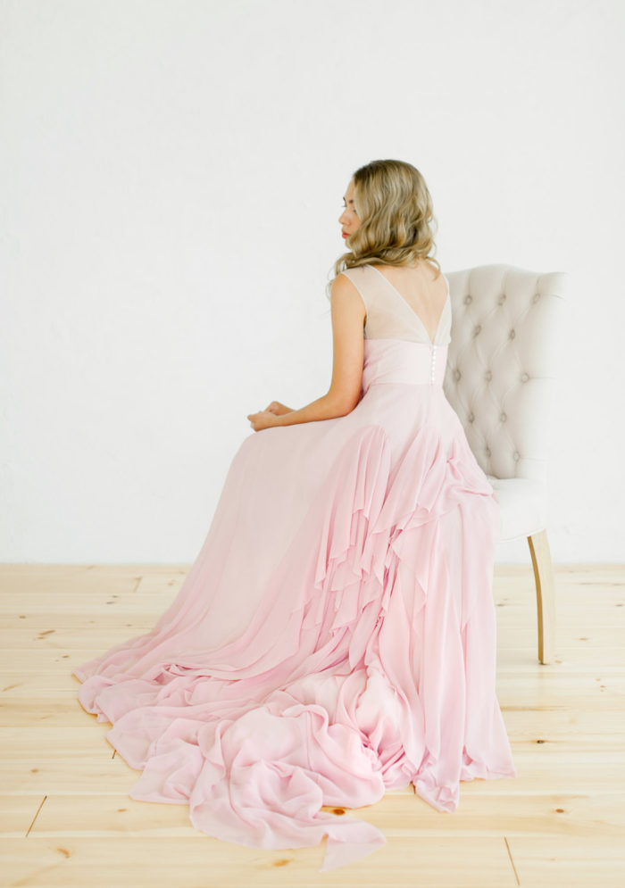 Pink ruffled wedding dress