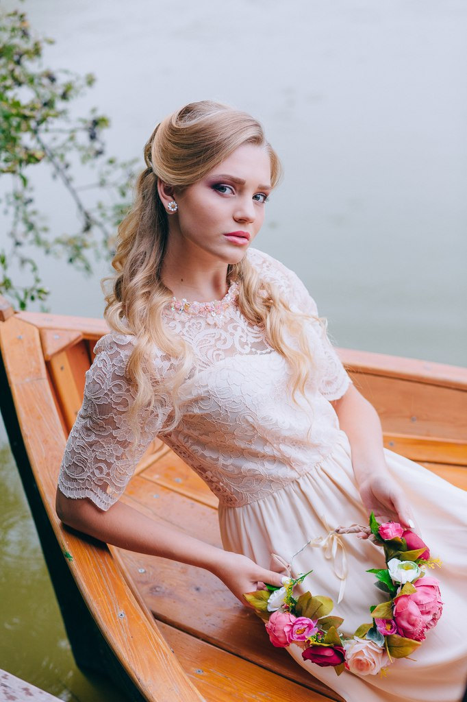 3/4 sleeve pink lace wedding gown