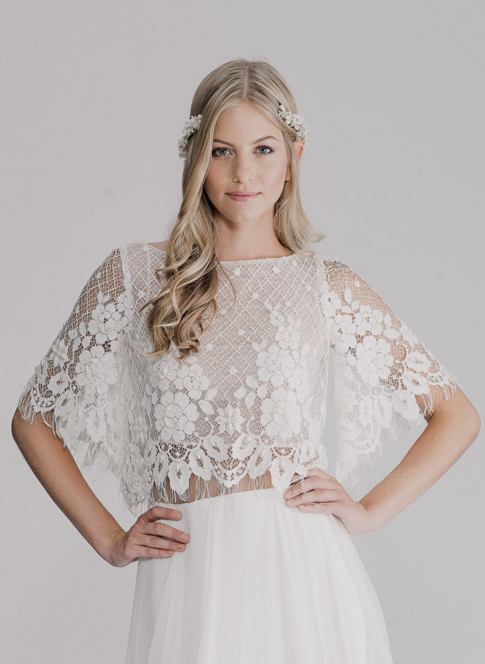Lace crop top bridal overlay by Yoav Rish