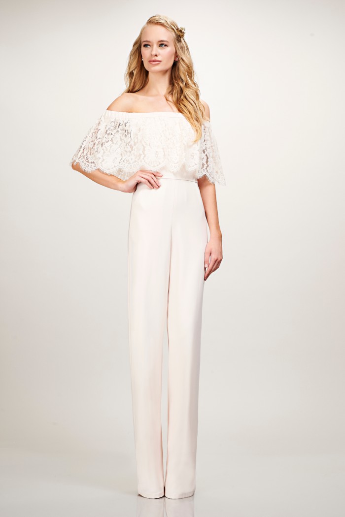 Off the shoulder lace jumpsuit for bridesmaids or groomsmaid