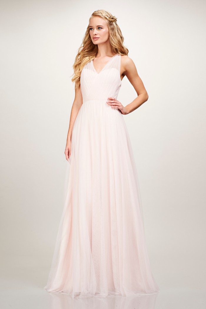 Blush tulle bridesmaid dress with straps