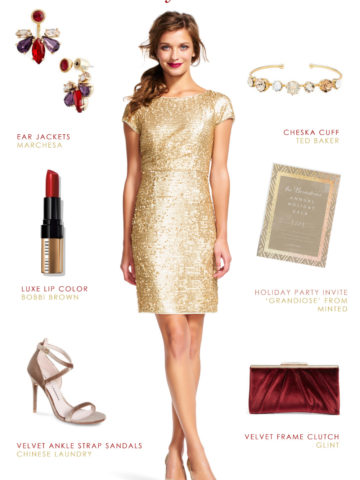 Short Sleeve Gold Sequin Dress