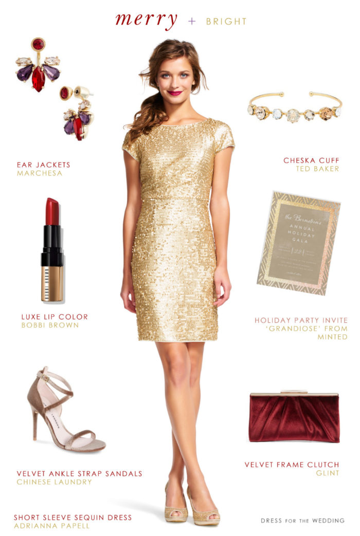 Short Sleeve Gold Sequin Dress