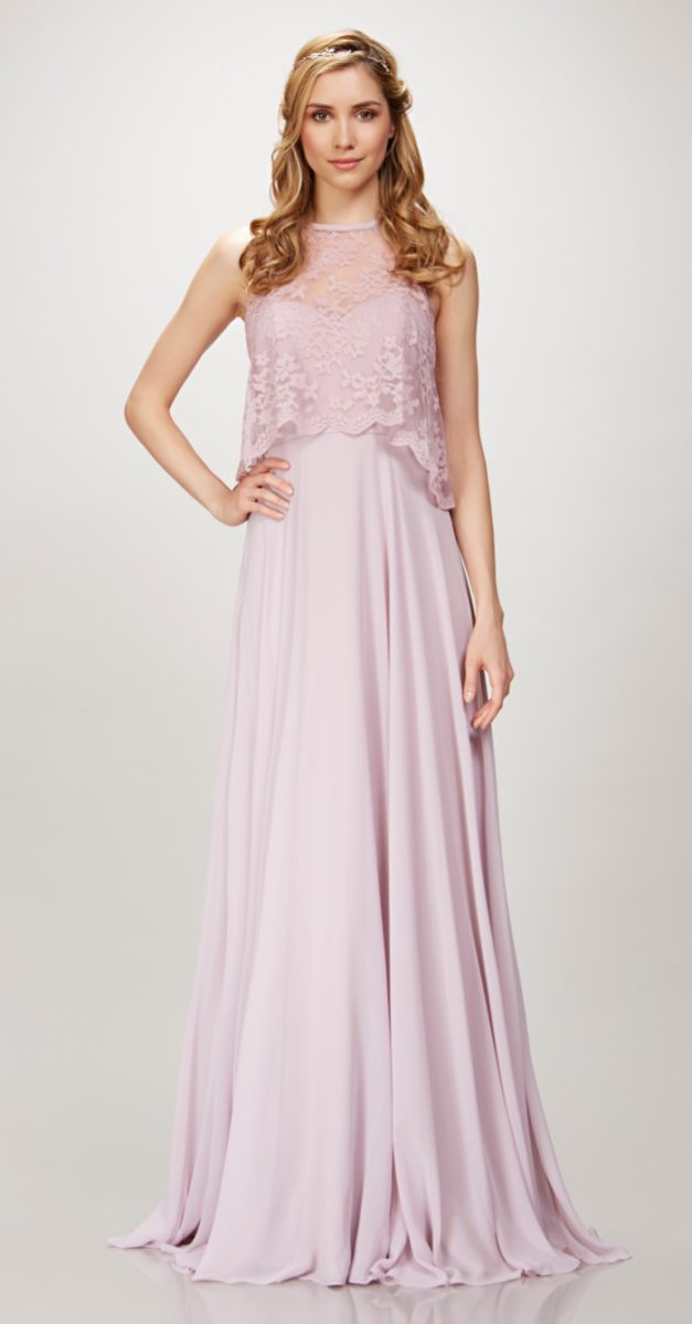 Lavender Long Lace Top Bridesmaid Dress