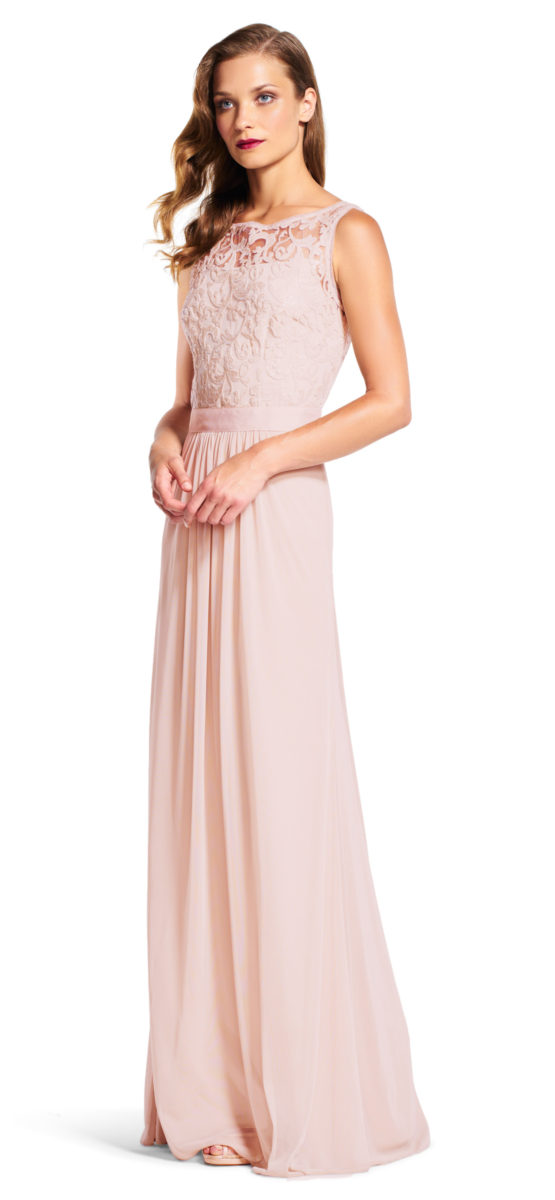Blush Pink Lace Top Bridesmaid Dresses