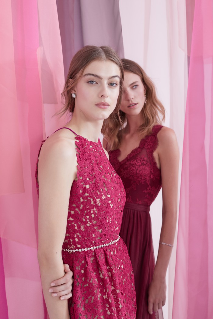 Raspberry and red lace bridesmaid dresses | New bridesmaid dresses from BHLDN