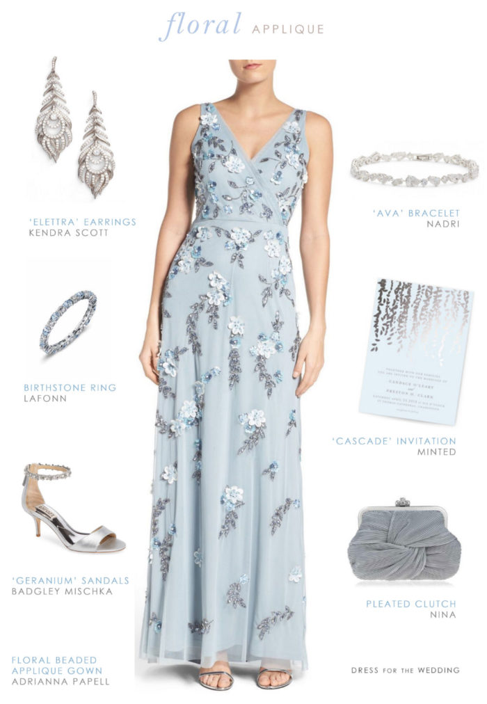 Blue Floral Beaded Gown