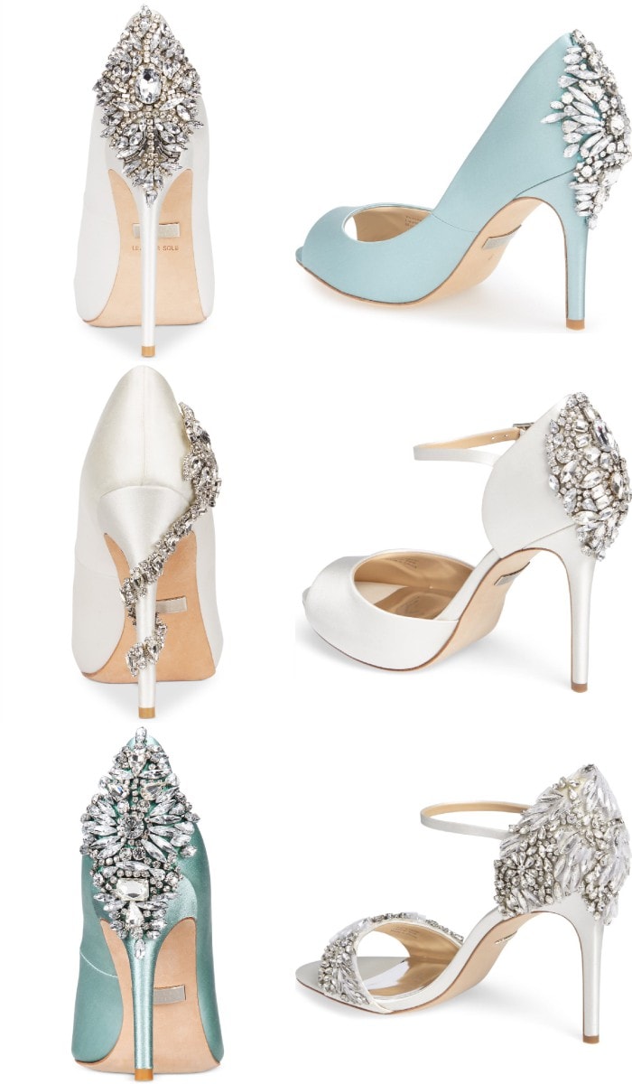 Ivory Silver Embellished Rhinestone Block Vine Heels