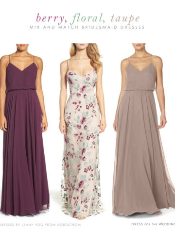 Berry, Floral Print and Neutral Mix and Match Bridesmaid Dresses