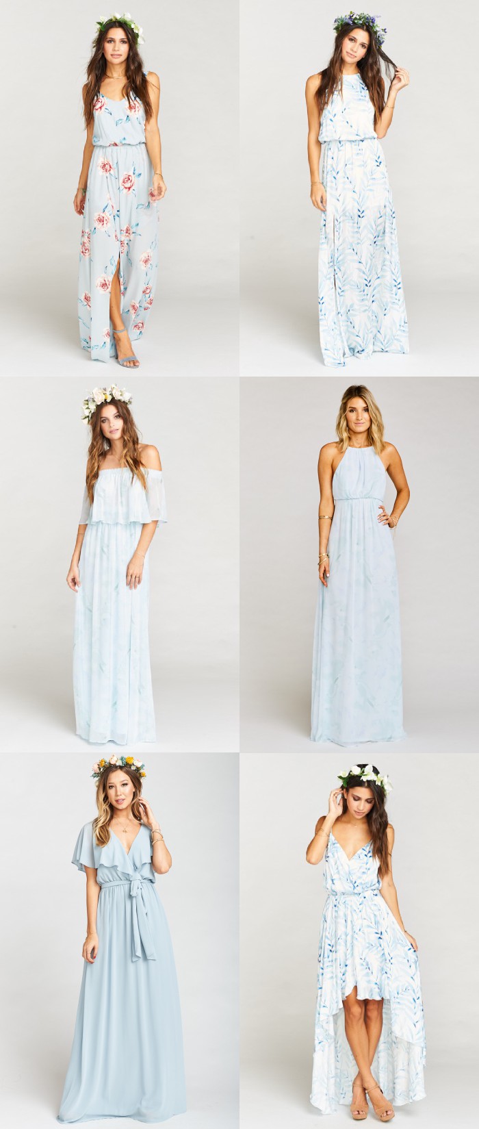 Mismatched Dresses in Light Blue Modern Bridesmaid Dresses