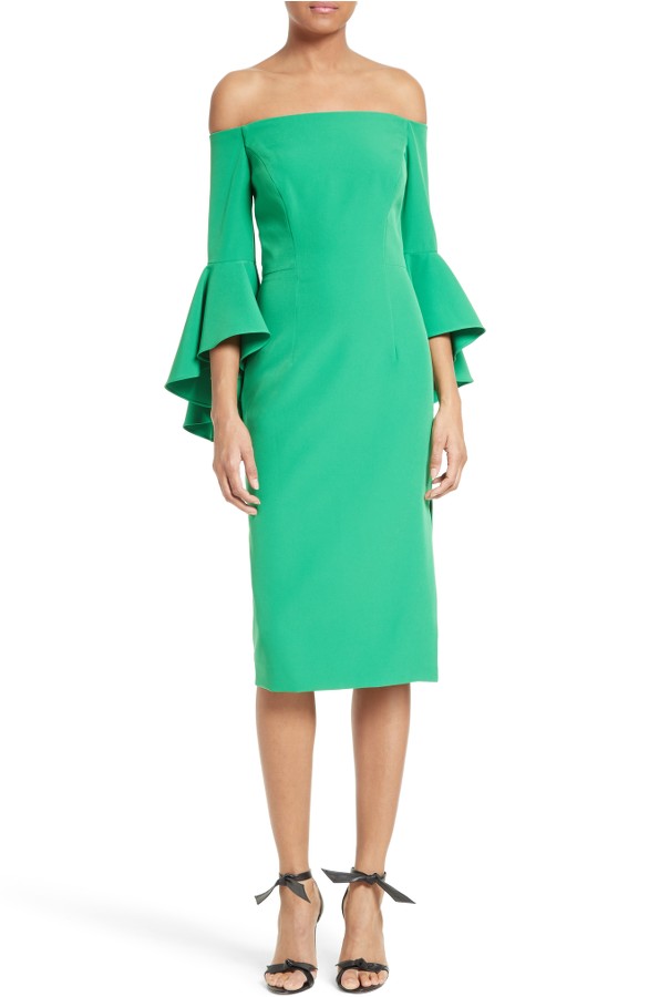 Green Ruffle Sleeve Dress for Guest of a Wedding