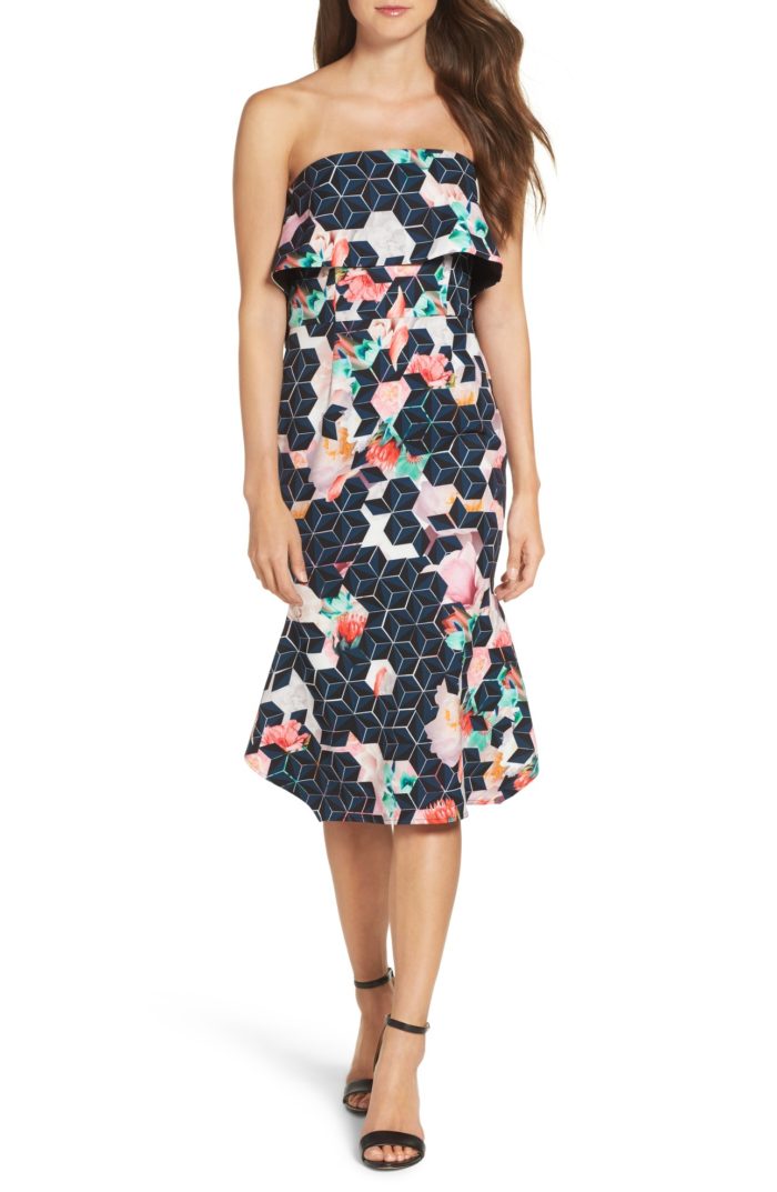 Navy Blue Strapless Dress for Guest of Wedding