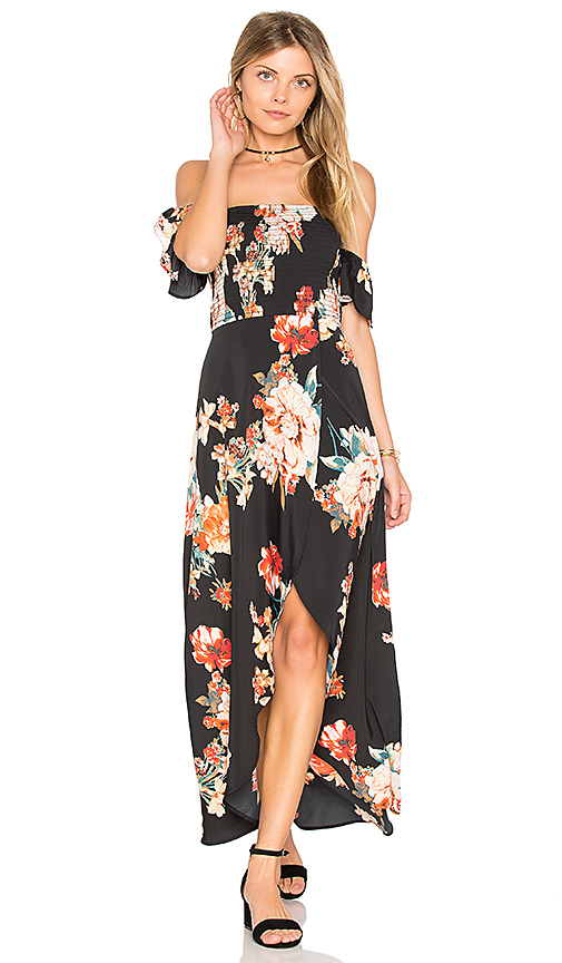 Off the Shoulder black floral maxi dress