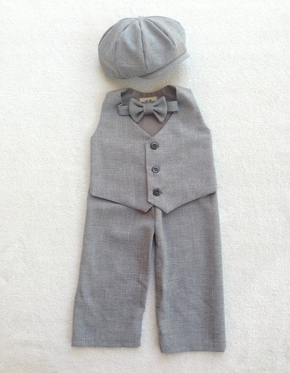 Grey Vest Pants and Cap for a Little Boy in a Wedding