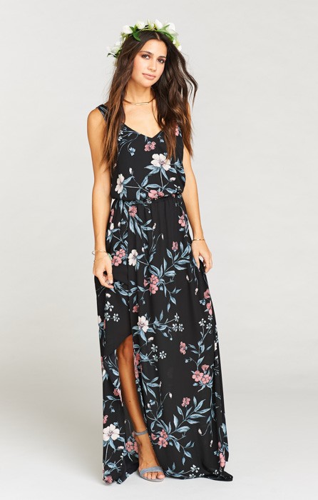 Black Floral Maxi Dress for Bridesmaids