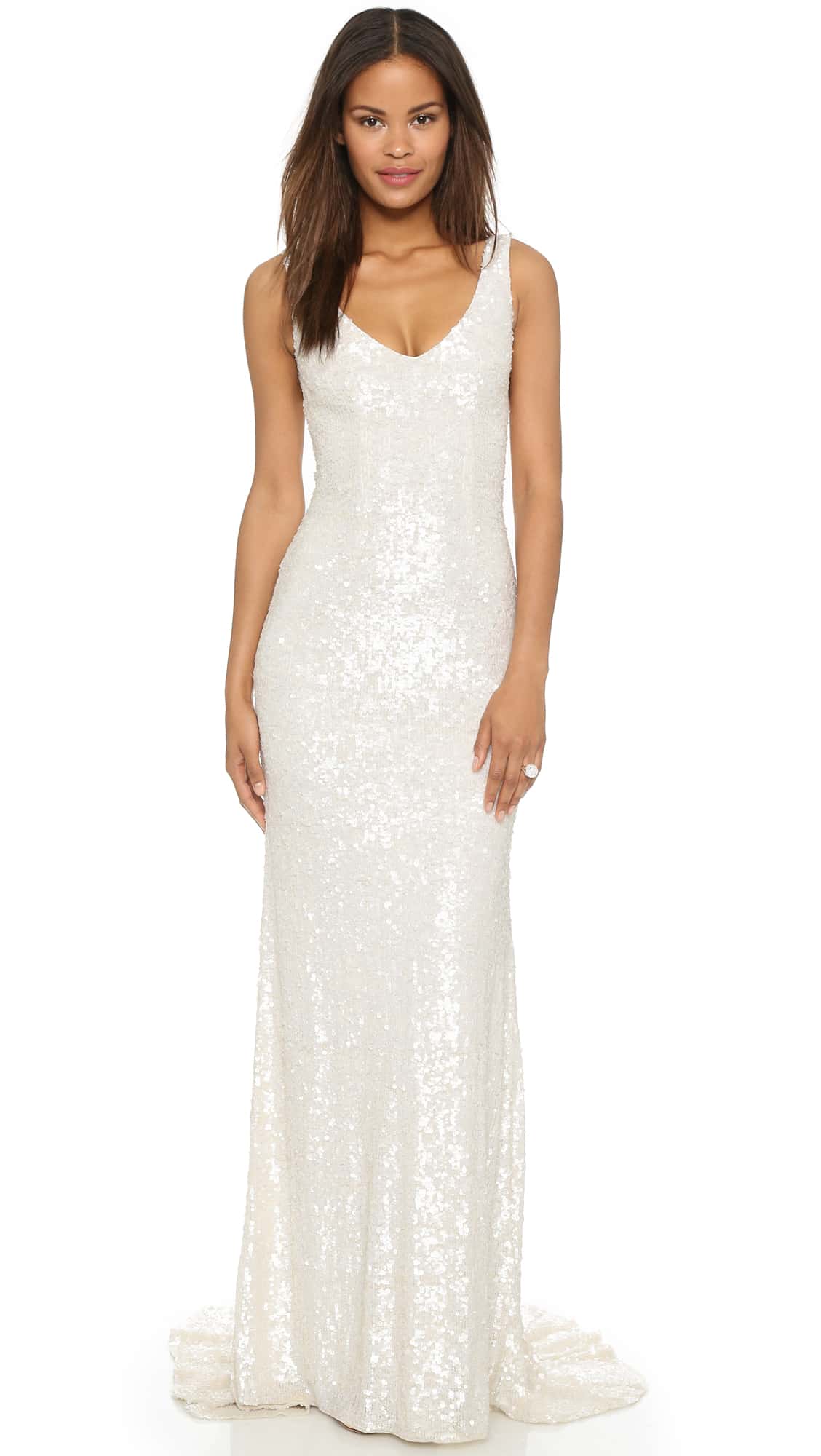 Long White Sequin Gowns For Weddings Vow Renewals Or Engagement