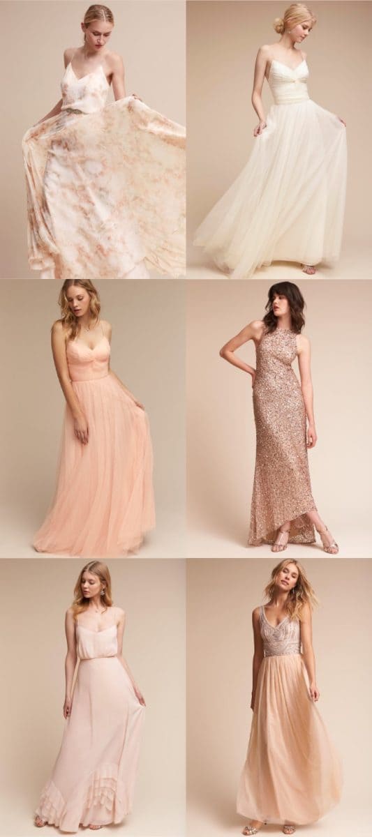 Blush, Peach, Rose Gold, and Cream Mix and Match Bridesmaid Dresses