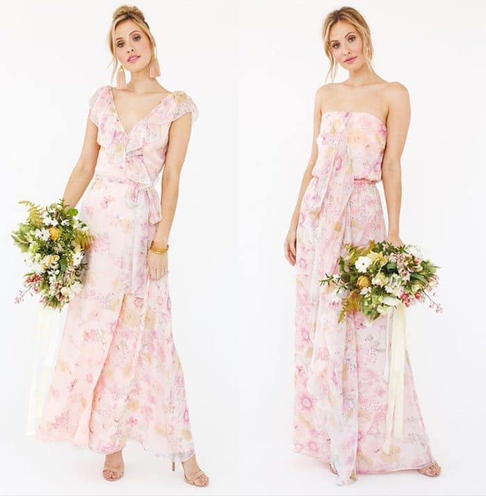 Blush Floral Print Bridesmaid Dresses