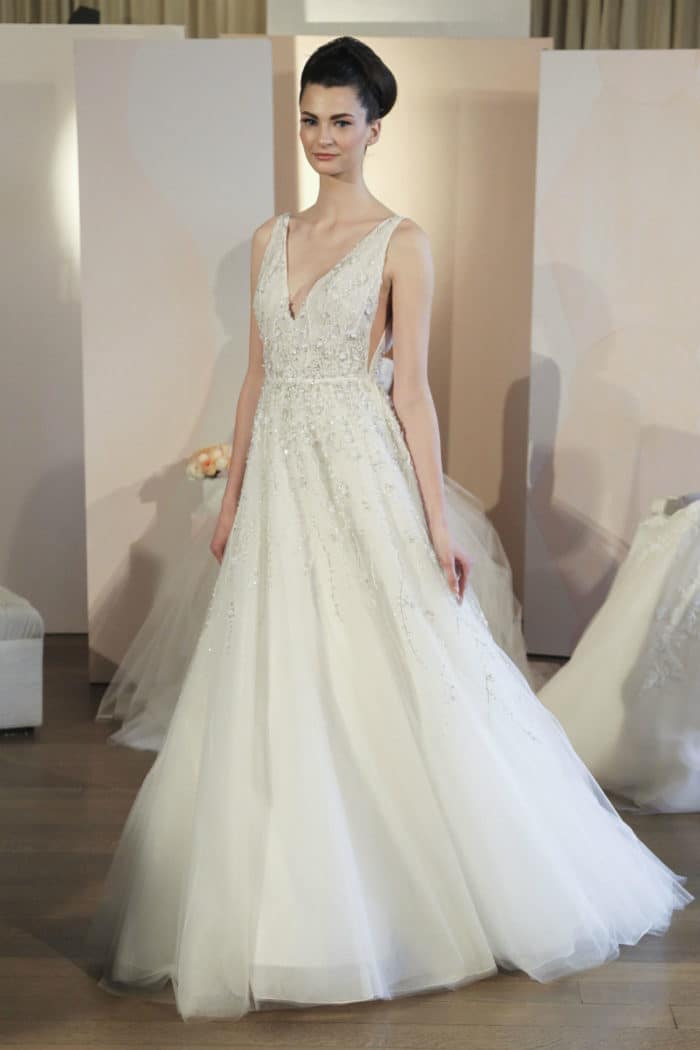 Beaded V Neck Ballgown Wedding Dress | Anne Barge Francoise