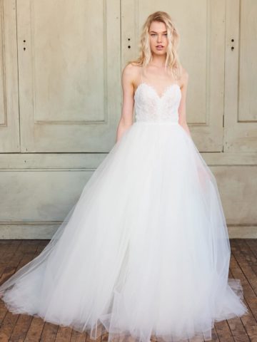 Adelynn by Christos a Tulle Wedding Dress with Lace Bodice