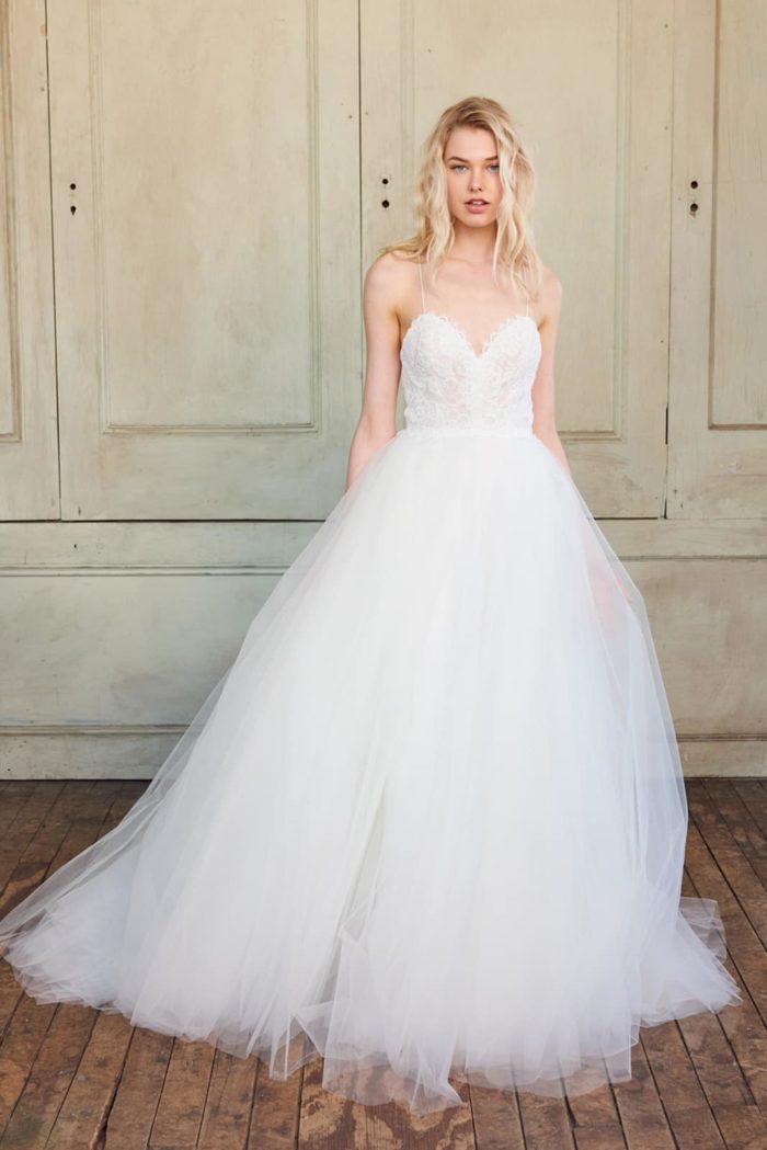 Adelynn by Christos a Tulle Wedding Dress with Lace Bodice