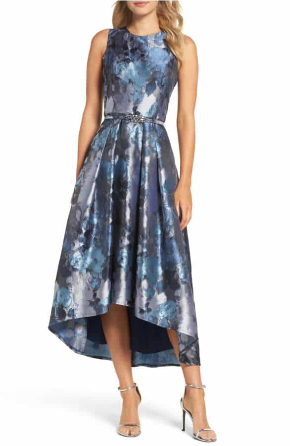 Blue Floral Print Hi Low Dress