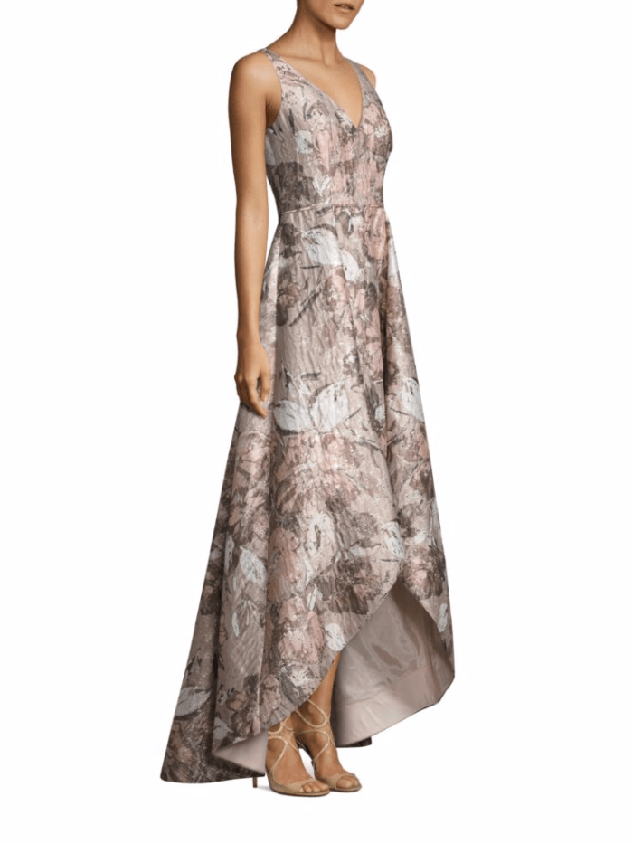 Blush Floral Jacquard Hi Low Gown