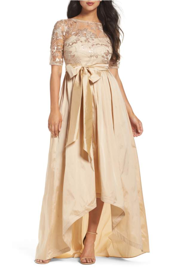 Neutral Gold MOB Gown with High Low Hem